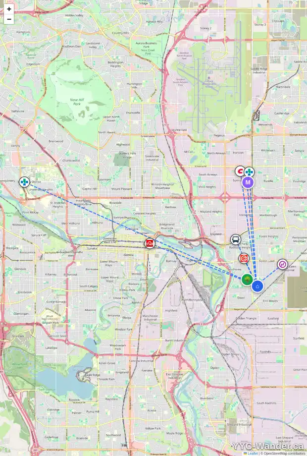 Daily accessibility map for 3909 30 AV SE, Calgary showing nearby schools, grocery stores, parks, LRT stations and nearby amenities