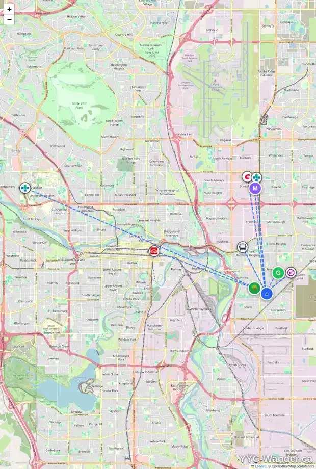 Daily accessibility map for 3925 29A AV SE, Calgary showing nearby schools, grocery stores, parks, LRT stations and nearby amenities