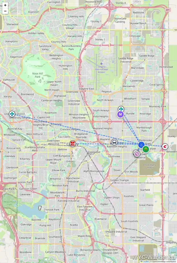 Daily accessibility map for 5514 8 AV SE, Calgary showing nearby schools, grocery stores, parks, LRT stations and nearby amenities