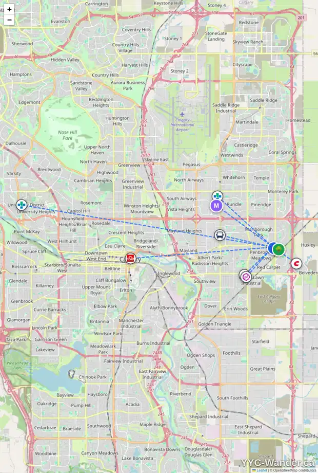Daily accessibility map for 463 PENSWOOD RD SE, Calgary showing nearby schools, grocery stores, parks, LRT stations and nearby amenities