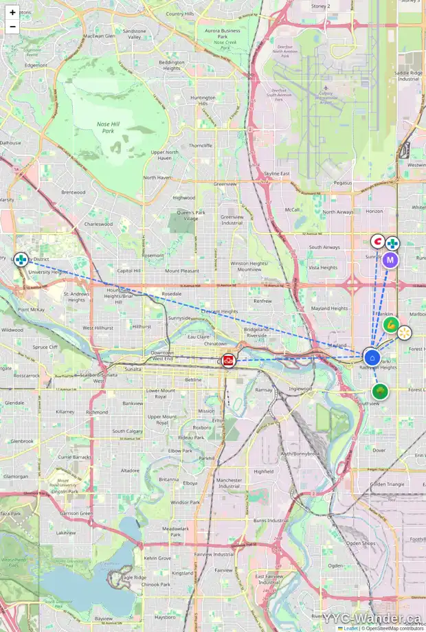 Daily accessibility map for 136 RADCLIFFE PL SE, Calgary showing nearby schools, grocery stores, parks, LRT stations and nearby amenities