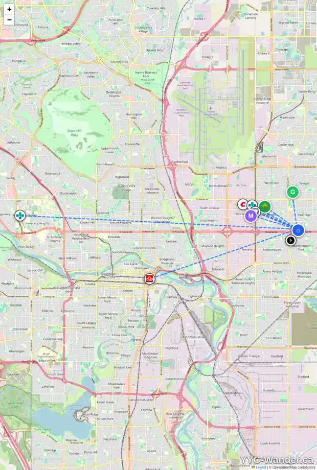 Daily accessibility map for 315 PINEGREEN CL NE, Calgary showing nearby schools, grocery stores, parks, LRT stations and nearby amenities