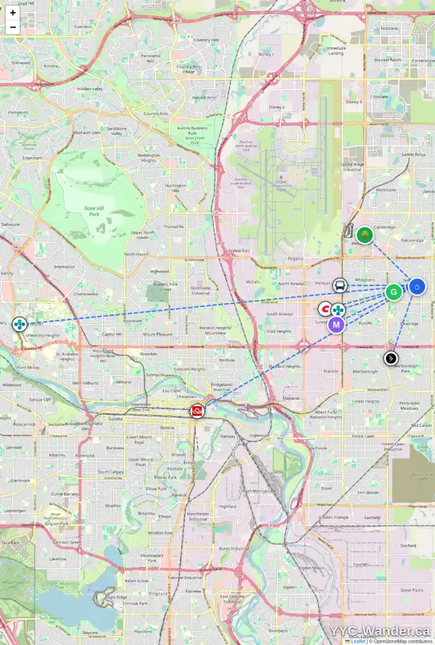 Daily accessibility map for 104 TEMPLEGREEN RD NE, Calgary showing nearby schools, grocery stores, parks, LRT stations and nearby amenities