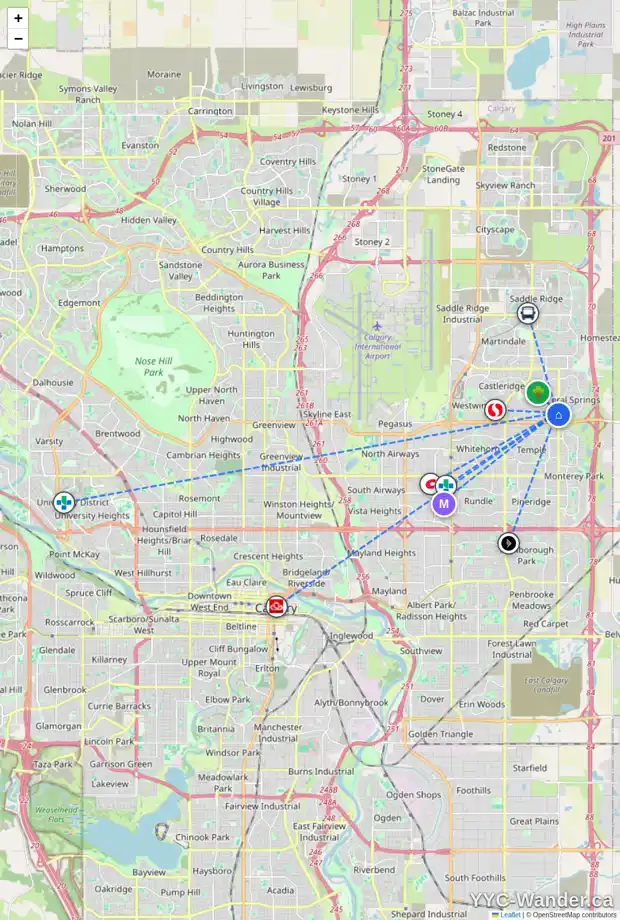 Daily accessibility map for 83 FALBURY CR NE, Calgary showing nearby schools, grocery stores, parks, LRT stations and nearby amenities