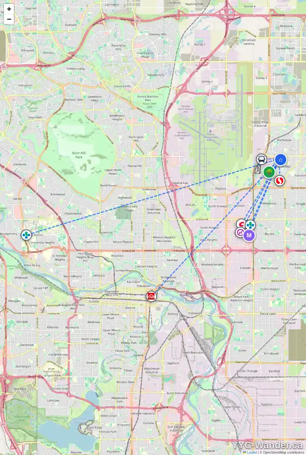 Daily accessibility map for 132 CASTLEDALE CR NE, Calgary showing nearby schools, grocery stores, parks, LRT stations and nearby amenities