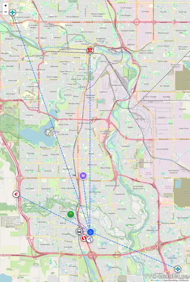 Daily accessibility map for 107 MIDPARK DR SE, Calgary showing nearby schools, grocery stores, parks, LRT stations and nearby amenities