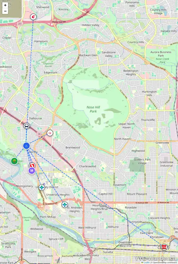 Daily accessibility map for 5215 VERONICA RD NW, Calgary showing nearby schools, grocery stores, parks, LRT stations and nearby amenities