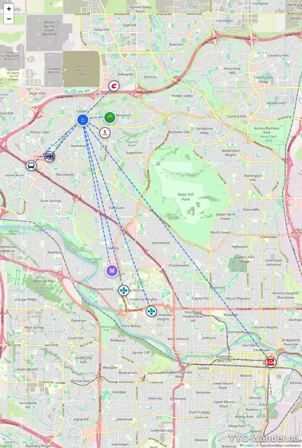 Daily accessibility map for 176 CITADEL PA NW, Calgary showing nearby schools, grocery stores, parks, LRT stations and nearby amenities