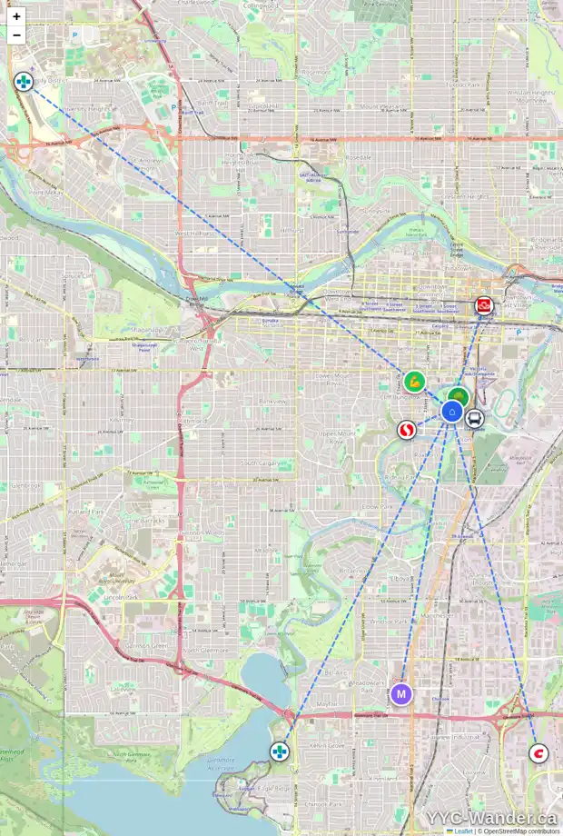 Daily accessibility map for 2311 ERLTON PL SW, Calgary showing nearby schools, grocery stores, parks, LRT stations and nearby amenities