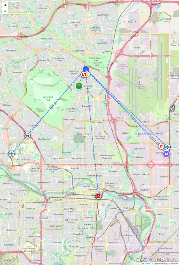 Daily accessibility map for 8418 CENTRE ST NE, Calgary showing nearby schools, grocery stores, parks, LRT stations and nearby amenities