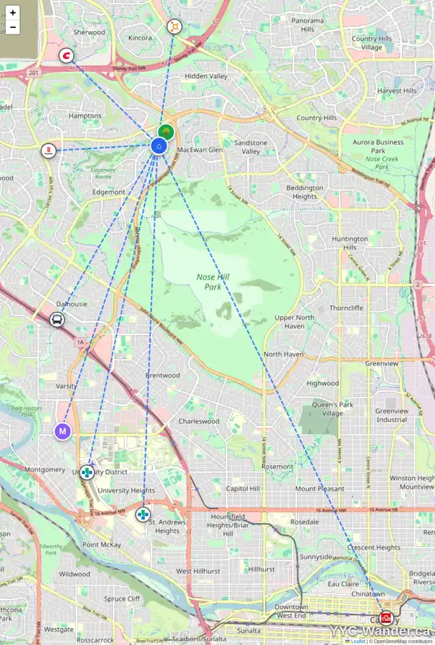Daily accessibility map for 5 EDGEBROOK PA NW, Calgary showing nearby schools, grocery stores, parks, LRT stations and nearby amenities