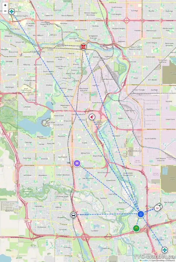 Daily accessibility map for 103 MCKENZIE LAKE VW SE, Calgary showing nearby schools, grocery stores, parks, LRT stations and nearby amenities