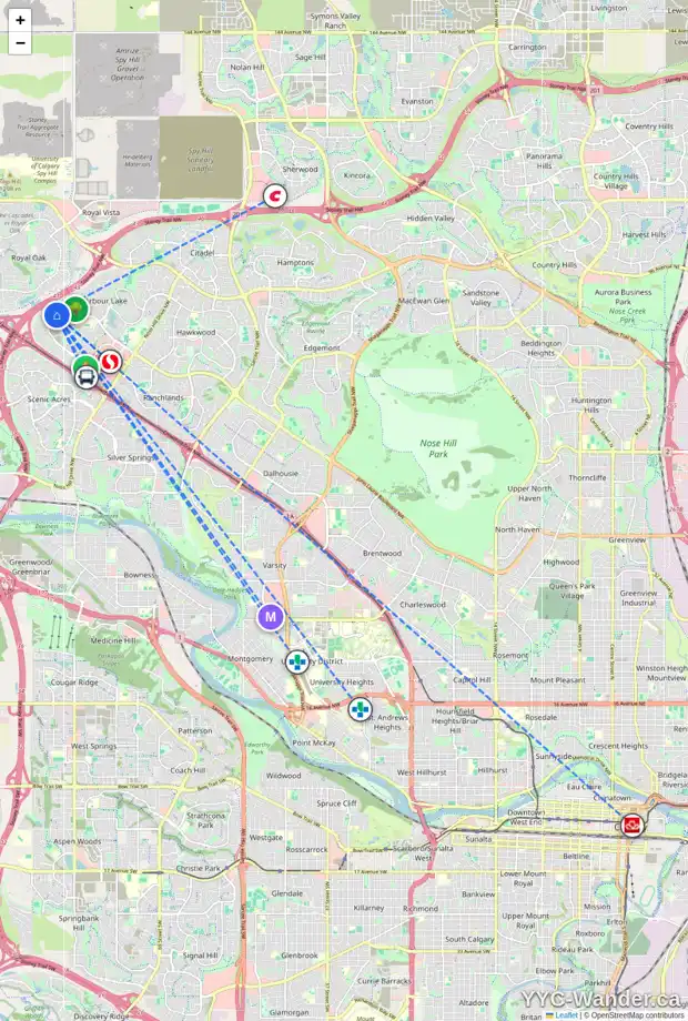 Daily accessibility map for 177 ARBOUR STONE CL NW, Calgary showing nearby schools, grocery stores, parks, LRT stations and nearby amenities