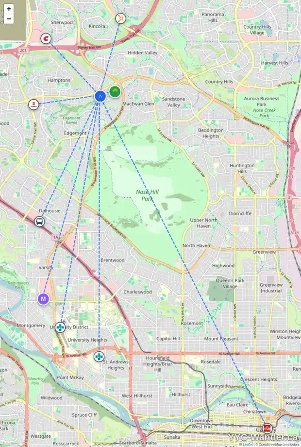 Daily accessibility map for 141 EDGERIDGE TC NW, Calgary showing nearby schools, grocery stores, parks, LRT stations and nearby amenities