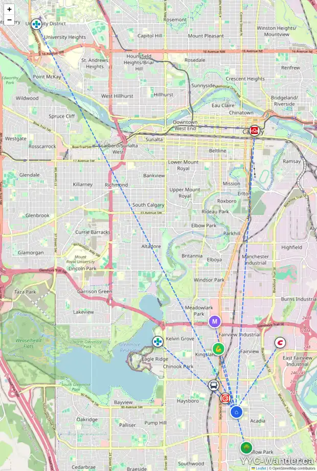 Daily accessibility map for 5 251 90 AV SE, Calgary showing nearby schools, grocery stores, parks, LRT stations and nearby amenities