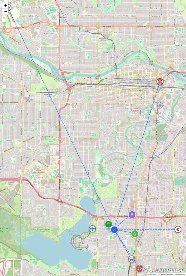 Daily accessibility map for 944 KERFOOT CR SW, Calgary showing nearby schools, grocery stores, parks, LRT stations and nearby amenities