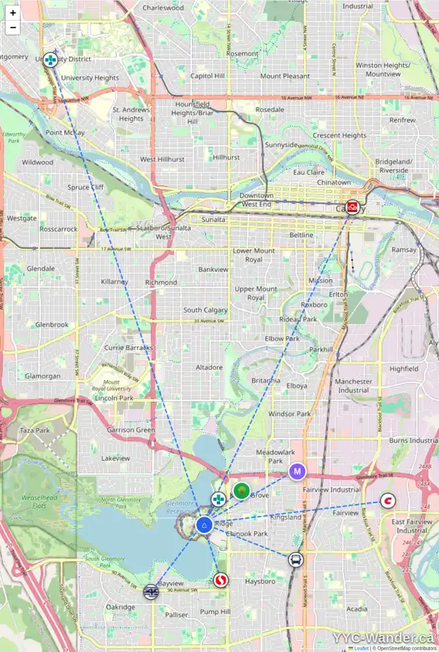 Daily accessibility map for 52 EAGLE CREST PL SW, Calgary showing nearby schools, grocery stores, parks, LRT stations and nearby amenities
