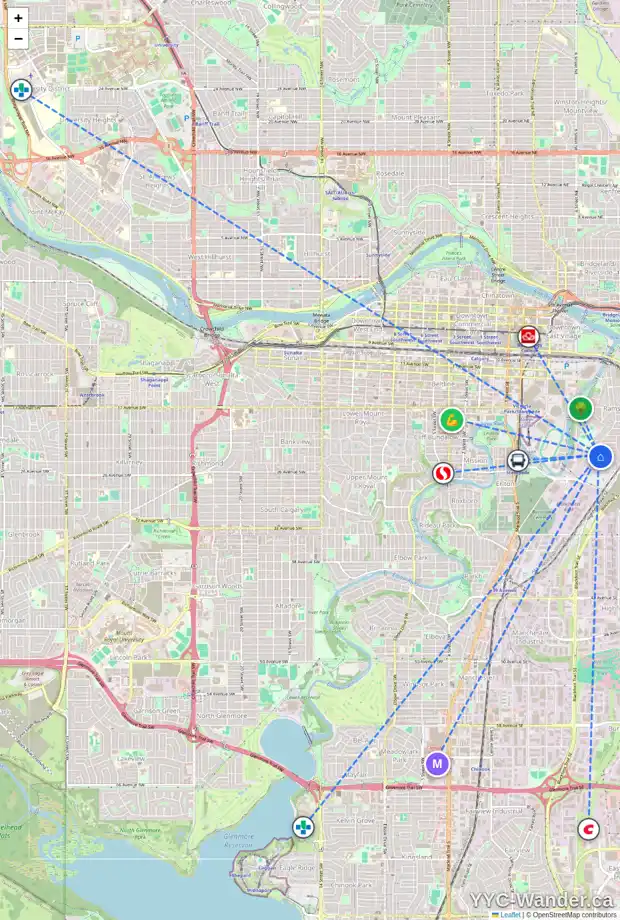Daily accessibility map for 734 24 AV SE, Calgary showing nearby schools, grocery stores, parks, LRT stations and nearby amenities