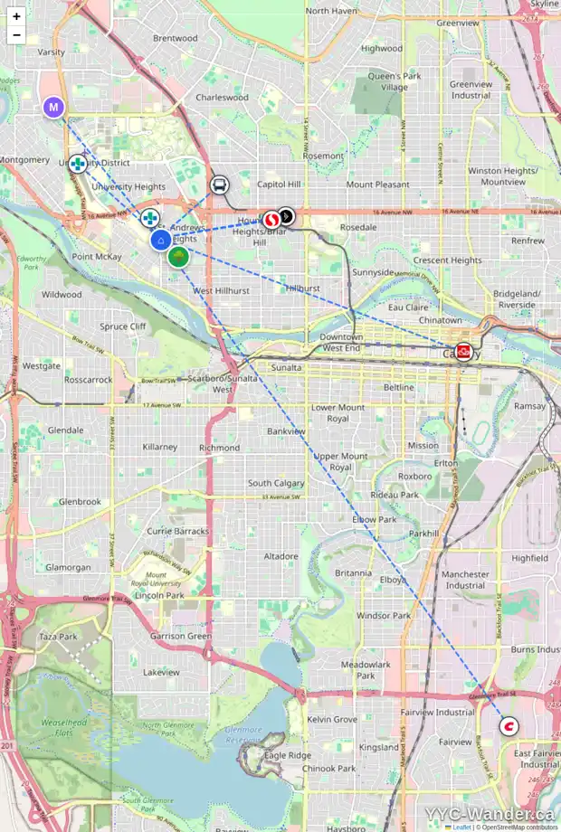 Daily accessibility map for 2929 TORONTO CR NW, Calgary showing nearby schools, grocery stores, parks, LRT stations and nearby amenities