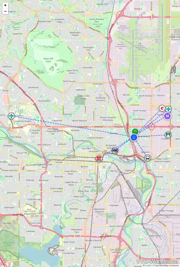 Daily accessibility map for 923 16A ST NE, Calgary showing nearby schools, grocery stores, parks, LRT stations and nearby amenities