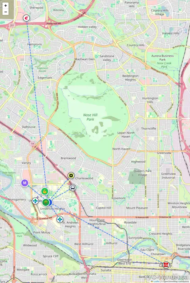 Daily accessibility map for 3707 UNITY PL NW, Calgary showing nearby schools, grocery stores, parks, LRT stations and nearby amenities