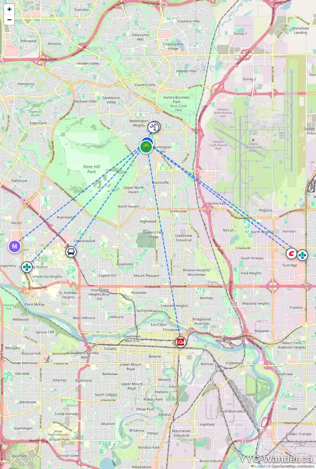 Daily accessibility map for 7820 7 ST NW, Calgary showing nearby schools, grocery stores, parks, LRT stations and nearby amenities