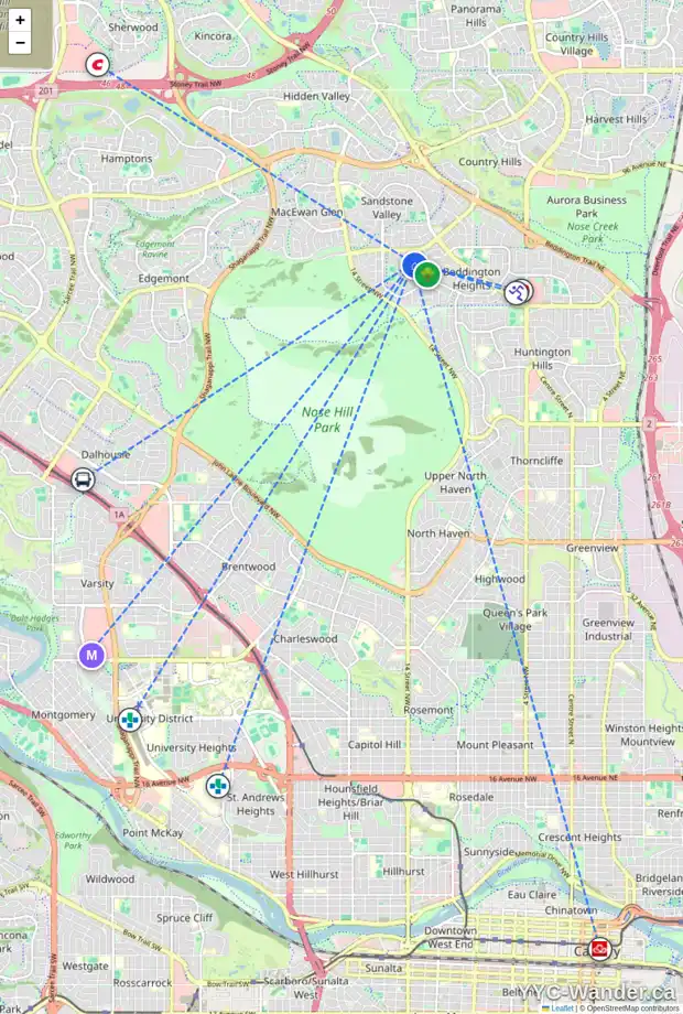 Daily accessibility map for 238 BERWICK DR NW, Calgary showing nearby schools, grocery stores, parks, LRT stations and nearby amenities