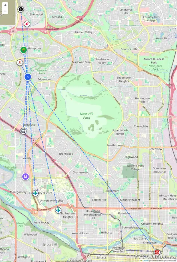 Daily accessibility map for 24 EDGEPARK CR NW, Calgary showing nearby schools, grocery stores, parks, LRT stations and nearby amenities