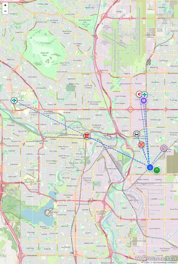 Daily accessibility map for 3767 DOVER RIDGE DR SE, Calgary showing nearby schools, grocery stores, parks, LRT stations and nearby amenities