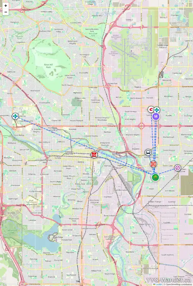 Daily accessibility map for 2532 HOLLY DR SE, Calgary showing nearby schools, grocery stores, parks, LRT stations and nearby amenities