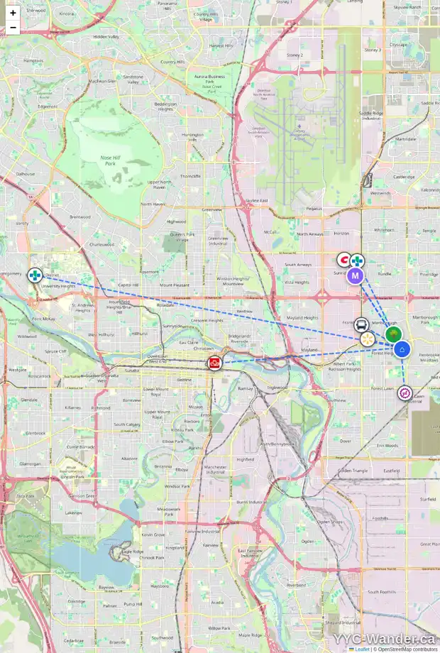Daily accessibility map for 5103 FOURIER DR SE, Calgary showing nearby schools, grocery stores, parks, LRT stations and nearby amenities