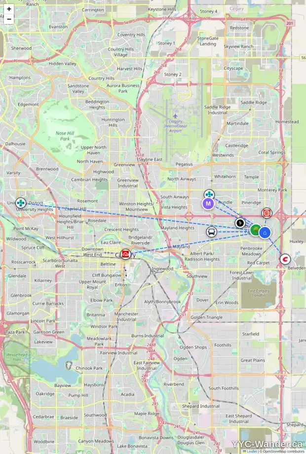 Daily accessibility map for 59 MALVERN CR NE, Calgary showing nearby schools, grocery stores, parks, LRT stations and nearby amenities