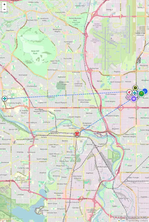Daily accessibility map for 320 RUNDLESON PL NE, Calgary showing nearby schools, grocery stores, parks, LRT stations and nearby amenities