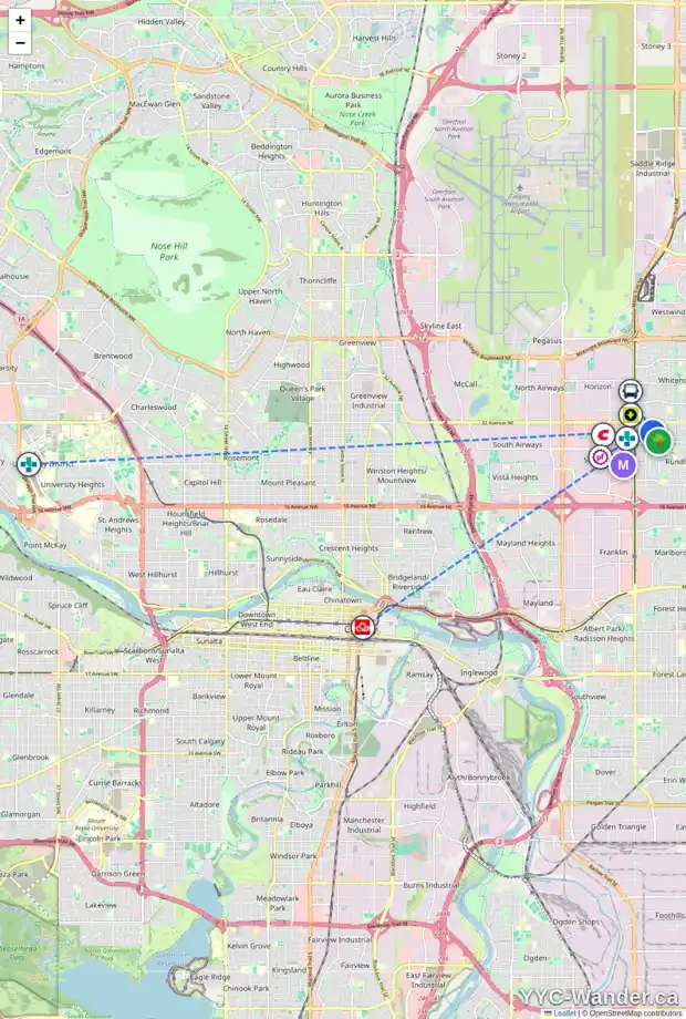 Daily accessibility map for 3104 RUNDLELAWN RD NE, Calgary showing nearby schools, grocery stores, parks, LRT stations and nearby amenities