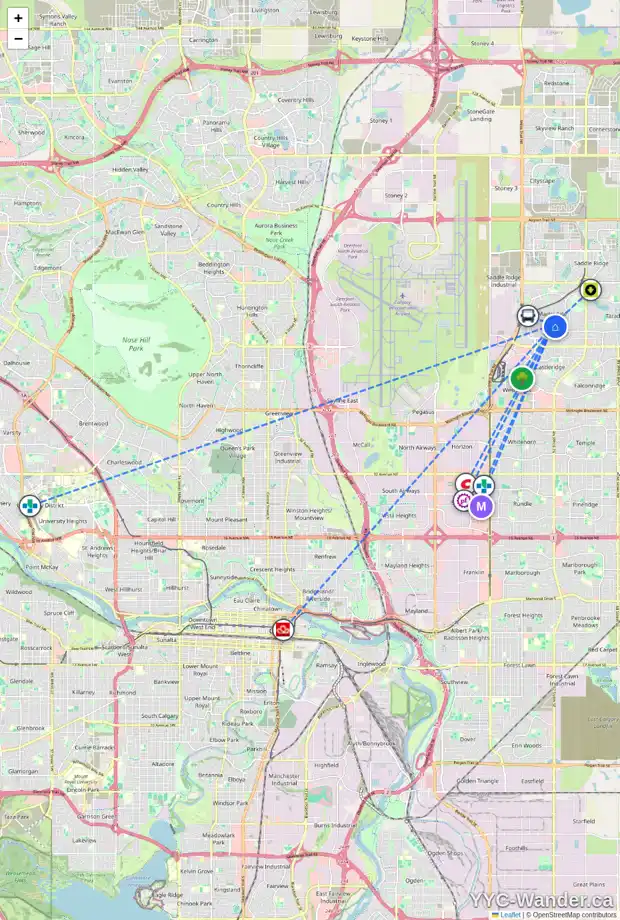 Daily accessibility map for 36 MARTINBROOK RD NE, Calgary showing nearby schools, grocery stores, parks, LRT stations and nearby amenities