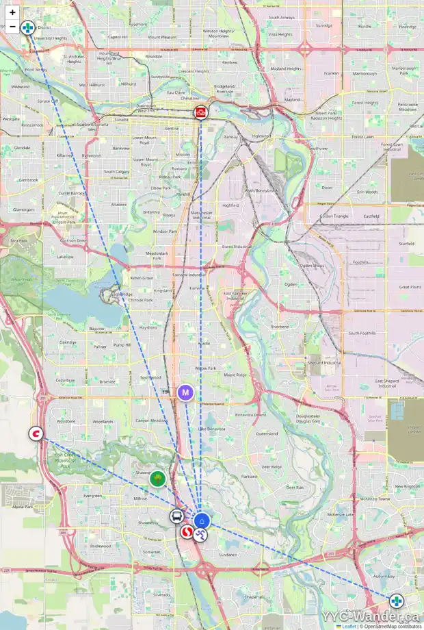 Daily accessibility map for 347 MIDBEND PL SE, Calgary showing nearby schools, grocery stores, parks, LRT stations and nearby amenities