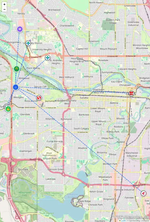 Daily accessibility map for 160 WESTVIEW DR SW, Calgary showing nearby schools, grocery stores, parks, LRT stations and nearby amenities