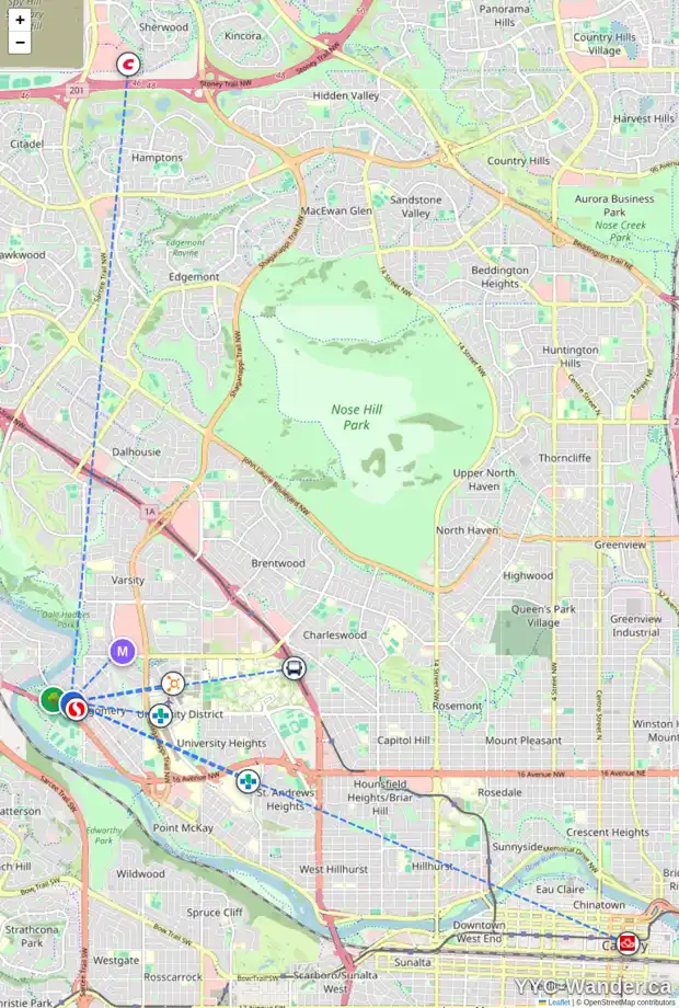Daily accessibility map for 5113 17 AV NW, Calgary showing nearby schools, grocery stores, parks, LRT stations and nearby amenities