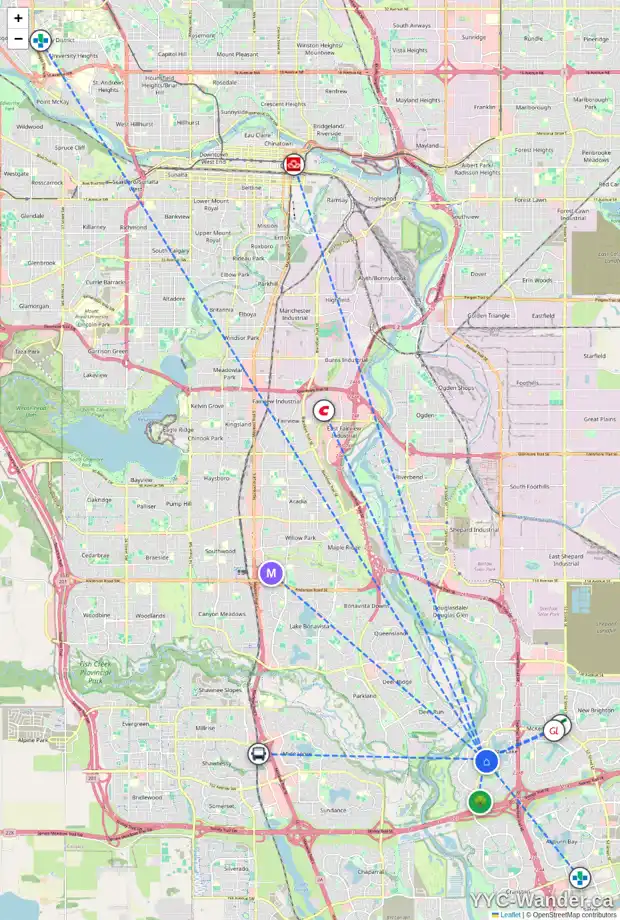 Daily accessibility map for 69 MT ROBSON CL SE, Calgary showing nearby schools, grocery stores, parks, LRT stations and nearby amenities