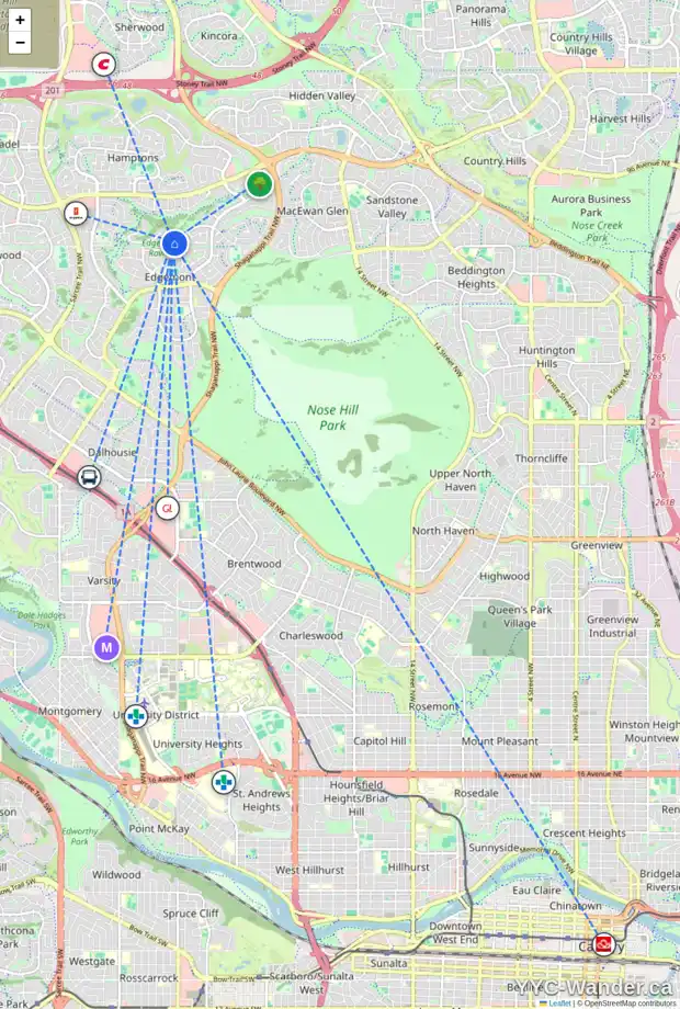Daily accessibility map for 112 EDGEVALLEY WY NW, Calgary showing nearby schools, grocery stores, parks, LRT stations and nearby amenities
