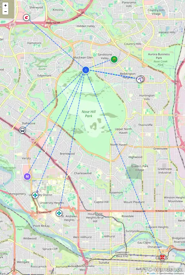 Daily accessibility map for 3 MACEWAN GLEN WY NW, Calgary showing nearby schools, grocery stores, parks, LRT stations and nearby amenities