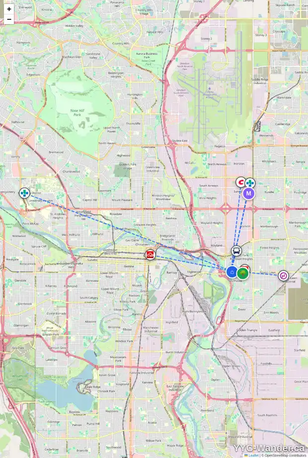 Daily accessibility map for 2703 16 AV SE, Calgary showing nearby schools, grocery stores, parks, LRT stations and nearby amenities