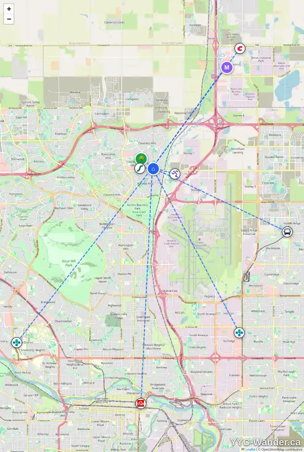 Daily accessibility map for 216 COVENTRY GR NE, Calgary showing nearby schools, grocery stores, parks, LRT stations and nearby amenities