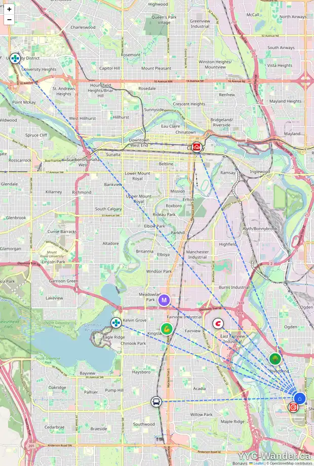 Daily accessibility map for 189 RIVER ROCK PL SE, Calgary showing nearby schools, grocery stores, parks, LRT stations and nearby amenities