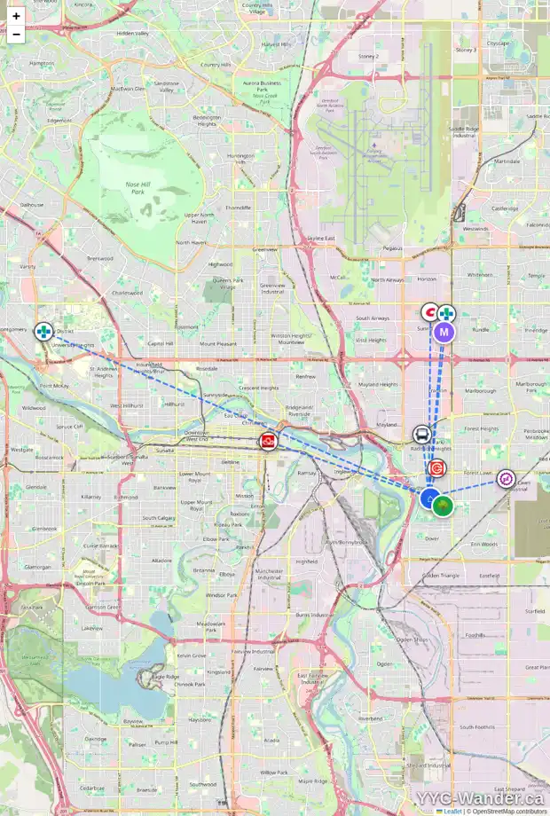 Daily accessibility map for 2442 28 ST SE, Calgary showing nearby schools, grocery stores, parks, LRT stations and nearby amenities