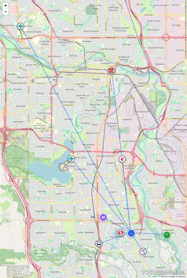 Daily accessibility map for 1123 LAKE SYLVAN DR SE, Calgary showing nearby schools, grocery stores, parks, LRT stations and nearby amenities