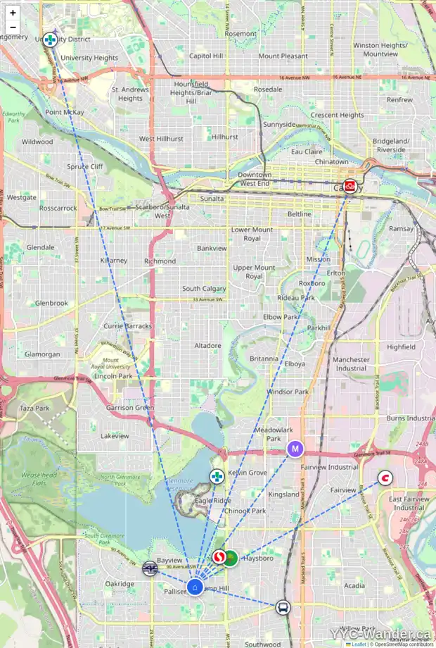 Daily accessibility map for 272 PUMP HILL GD SW, Calgary showing nearby schools, grocery stores, parks, LRT stations and nearby amenities