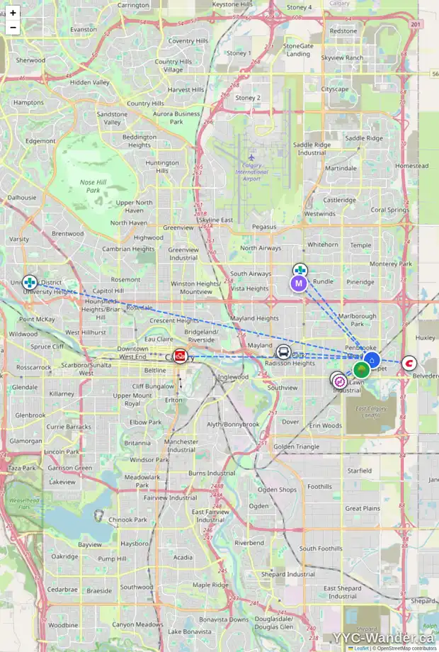 Daily accessibility map for 184 PENBROOKE CL SE, Calgary showing nearby schools, grocery stores, parks, LRT stations and nearby amenities