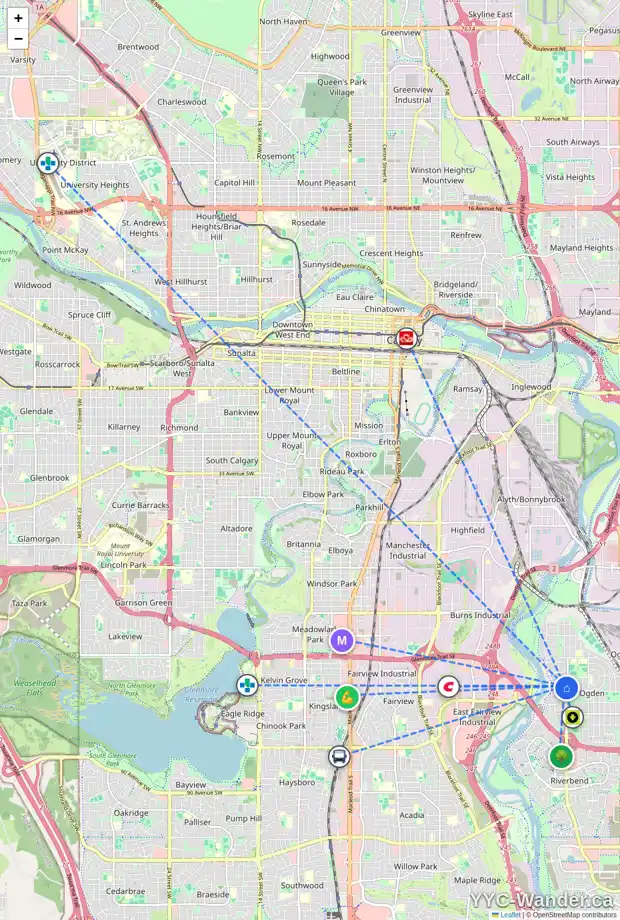 Daily accessibility map for 119 LYNNOVER PL SE, Calgary showing nearby schools, grocery stores, parks, LRT stations and nearby amenities