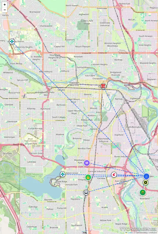 Daily accessibility map for 1926 LYTTON CR SE, Calgary showing nearby schools, grocery stores, parks, LRT stations and nearby amenities